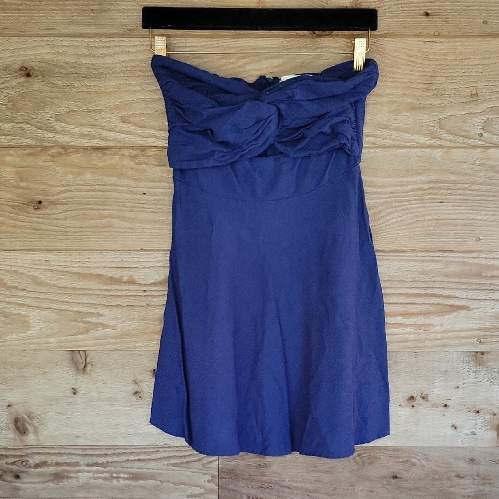 Altar'd State Xsmall Linen Blend Strapless Blue Mini Dress